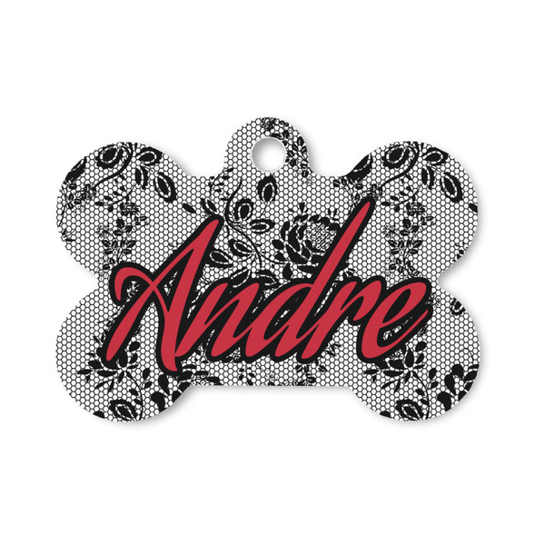 Custom Black Lace Bone Shaped Dog ID Tag - Small (Personalized)