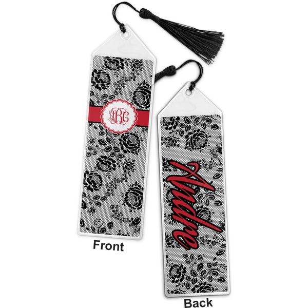 Black Lace Bookmark with tassel - Front and Back
