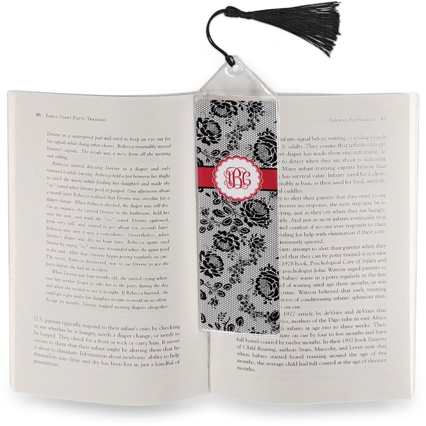 Black Lace Bookmark with tassel - In book
