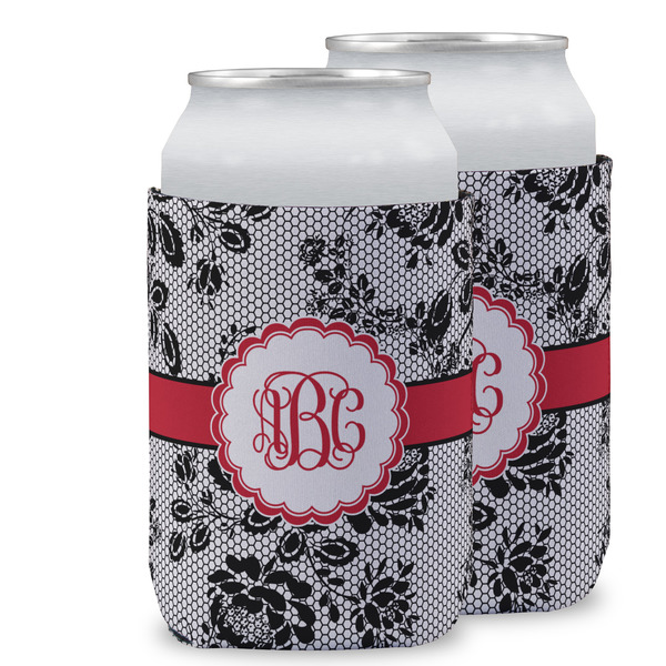 Custom Black Lace Can Cooler (12 oz) w/ Monogram