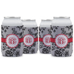 Black Lace Can Cooler (12 oz) - Set of 4 w/ Monogram