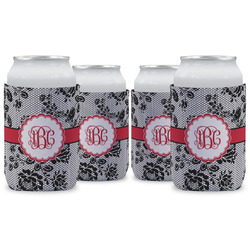 Black Lace Can Cooler (12 oz) - Set of 4 w/ Monogram