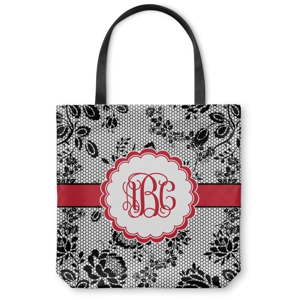 Custom Black Lace Canvas Tote Bag - Medium - 16"x16" (Personalized)