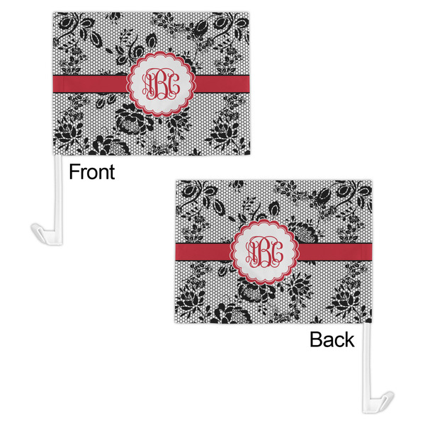 Black Lace Car Flag - 11" x 8" - Front & Back View