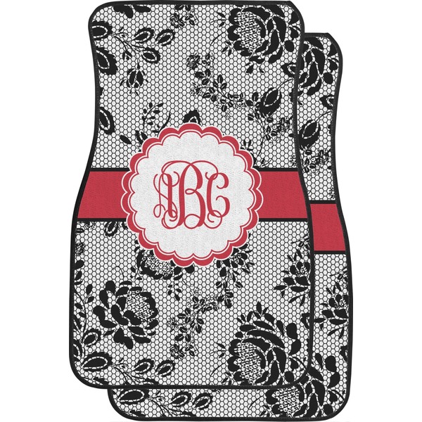 Custom Black Lace Car Floor Mats (Front Seat) (Personalized)