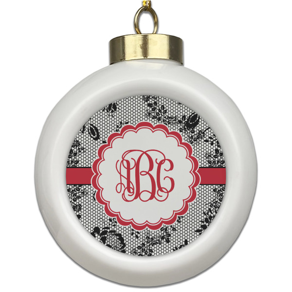 Custom Black Lace Ceramic Ball Ornament (Personalized)
