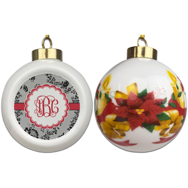 Black Lace Ceramic Christmas Ornament - Poinsettias (APPROVAL)
