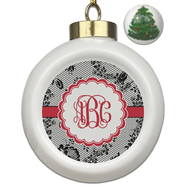 Custom Black Lace Ceramic Ball Ornament - Christmas Tree (Personalized)