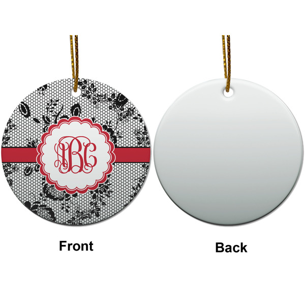 Black Lace Ceramic Flat Ornament - Circle Front & Back (APPROVAL)