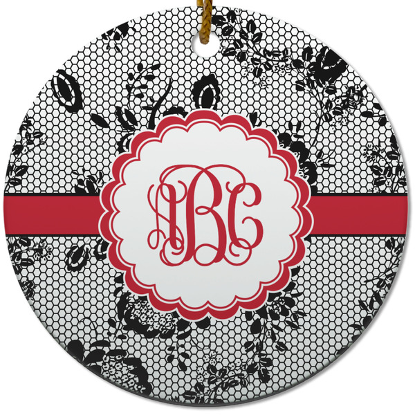 Black Lace Ceramic Flat Ornament - Circle (Front)
