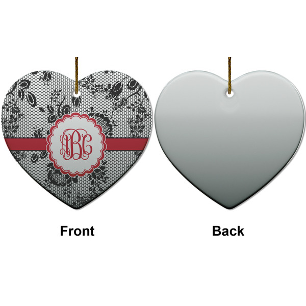 Black Lace Ceramic Flat Ornament - Heart Front & Back (APPROVAL)