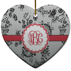 Black Lace Heart Ceramic Ornament w/ Monogram