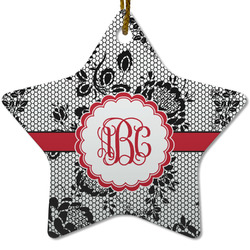 Black Lace Star Ceramic Ornament w/ Monogram