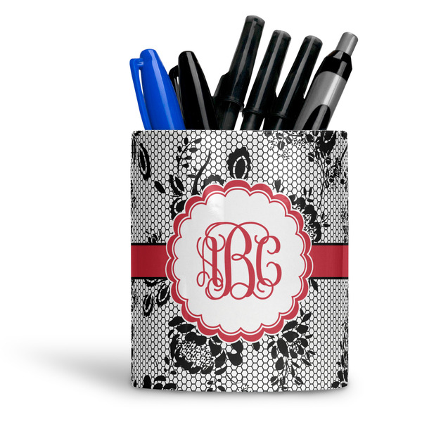 Custom Black Lace Ceramic Pen Holder
