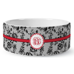 Black Lace Ceramic Dog Bowl - Large (Personalized)