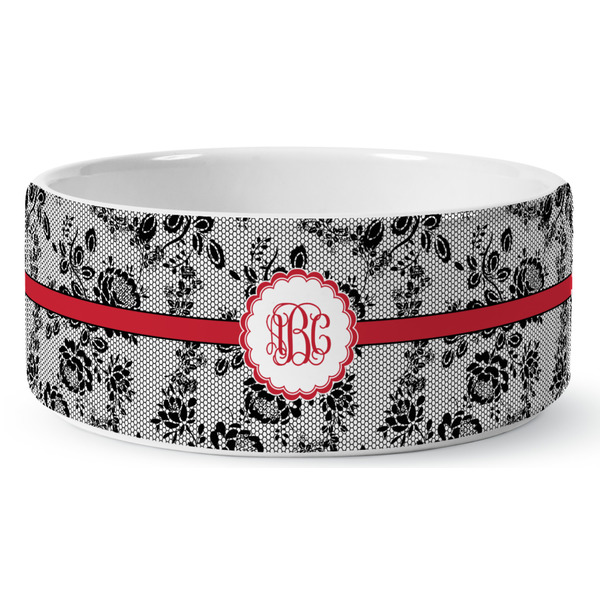 Custom Black Lace Ceramic Dog Bowl - Medium (Personalized)