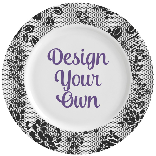 Custom Black Lace Ceramic Dinner Plates (Set of 4) (Personalized)