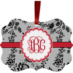 Black Lace Metal Frame Ornament - Double Sided w/ Monogram