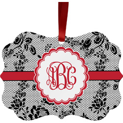 Black Lace Metal Frame Ornament - Double Sided w/ Monogram