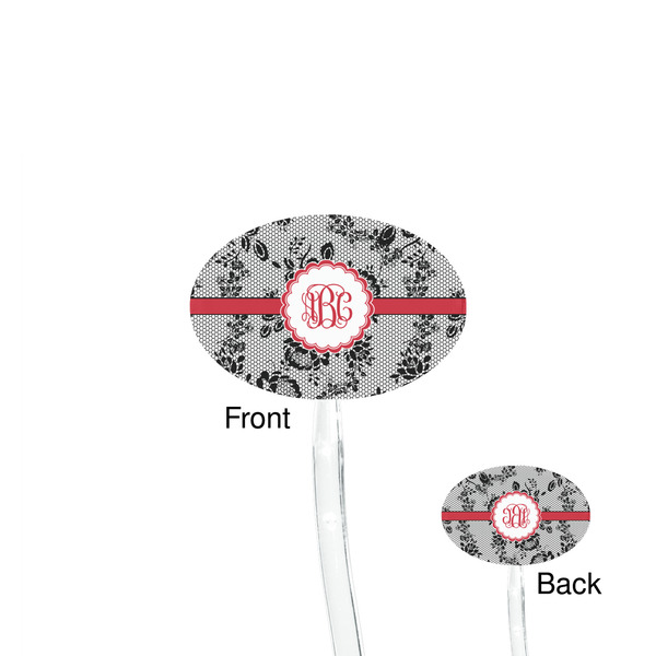 Black Lace Clear Plastic 7" Stir Stick - Oval - Front & Back