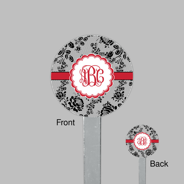 Black Lace Clear Plastic 7" Stir Stick - Round - Front & Back