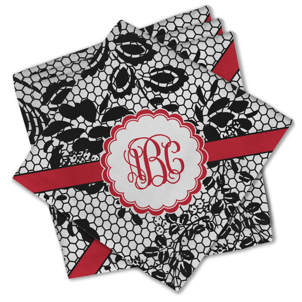 Custom Black Lace Cloth Cocktail Napkins - Set of 4 w/ Monogram