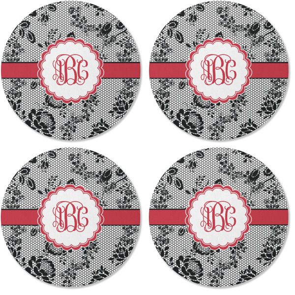 Black Lace Coaster Round Rubber Back - Apvl
