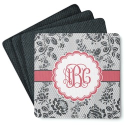 Black Lace Square Rubber Backed Coasters - Set of 4 (Personalized)