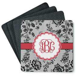 Black Lace Square Rubber Backed Coasters - Set of 4 (Personalized)