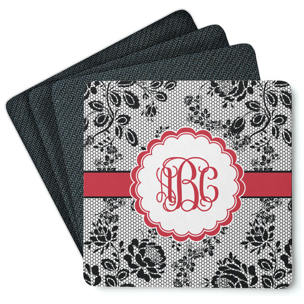 Custom Black Lace Square Rubber Backed Coasters - Set of 4 (Personalized)