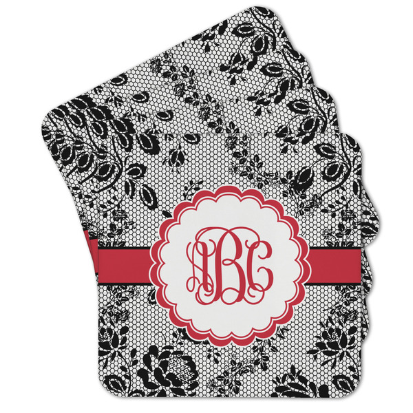 Custom Black Lace Cork Coaster - Set of 4 w/ Monogram