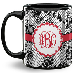 Black Lace 11 Oz Coffee Mug - Black (Personalized)