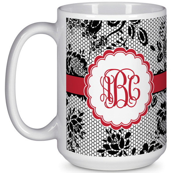 Custom Black Lace 15 Oz Coffee Mug - White (Personalized)