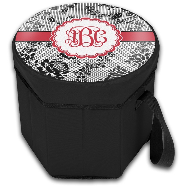 Black Lace Collapsible Personalized Cooler & Seat (Closed)