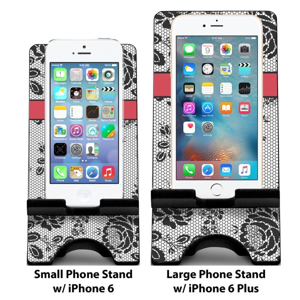 Black Lace Compare Phone Stand Sizes - with iPhones