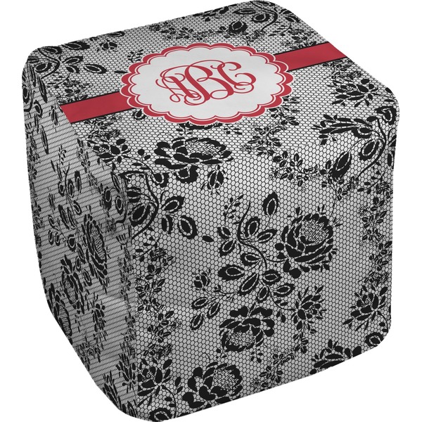 Custom Black Lace Cube Pouf Ottoman - 13" (Personalized)