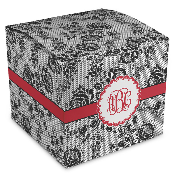 Custom Black Lace Cube Favor Gift Boxes (Personalized)