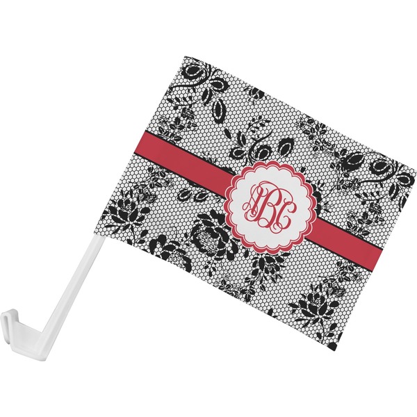Custom Black Lace Car Flag - Small w/ Monogram