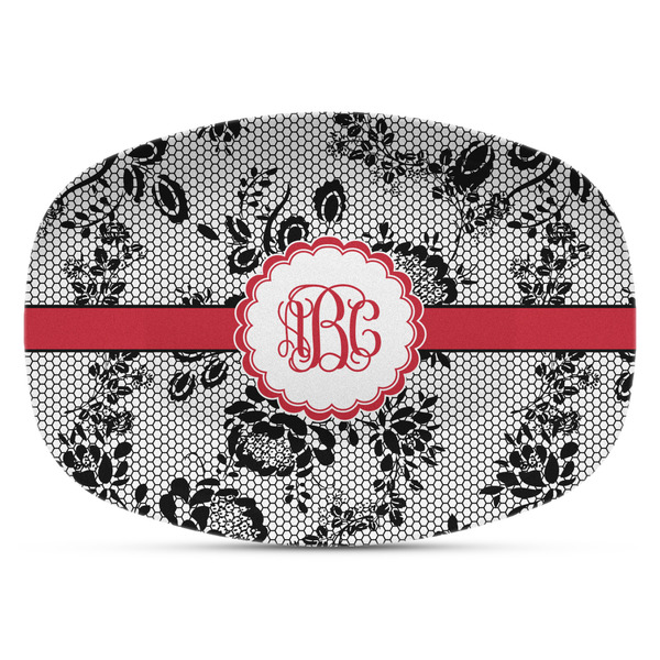 Custom Black Lace Plastic Platter - Microwave & Oven Safe Composite Polymer (Personalized)