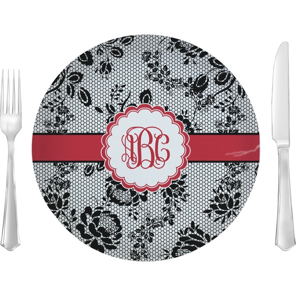 Custom Black Lace 10" Glass Lunch / Dinner Plates - Single or Set (Personalized)