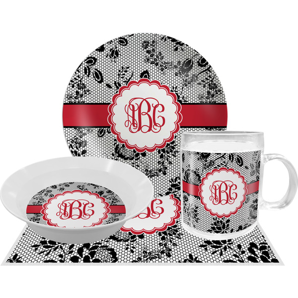 Black Lace Dinner Set - 4 Pc (Personalized)