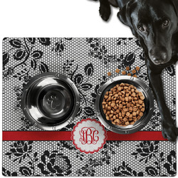 Black Lace Dog Food Mat - Large w/ Monogram
