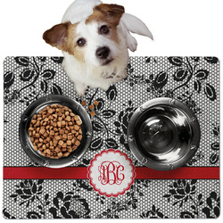 Black Lace Dog Food Mat - Medium w/ Monogram