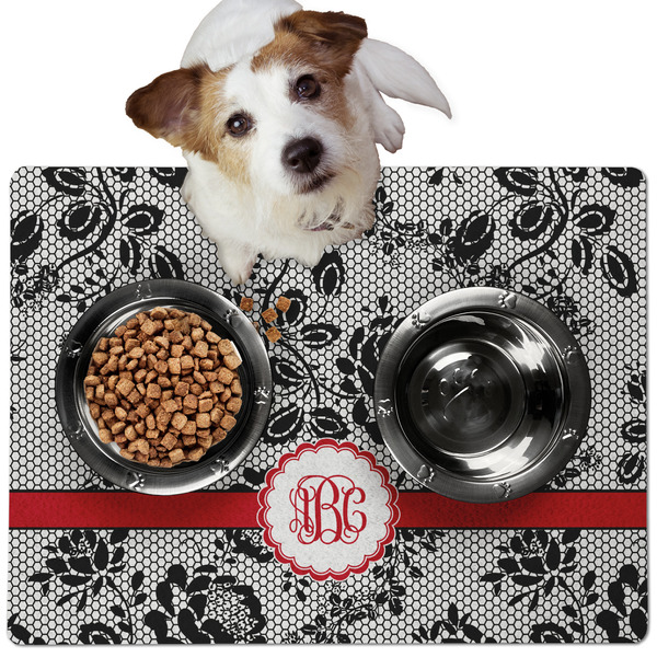 Black Lace Dog Food Mat - Medium LIFESTYLE