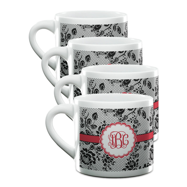 Custom Black Lace Double Shot Espresso Cups - Set of 4 (Personalized)