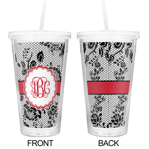 Black Lace Double Wall Tumbler with Straw - Approval