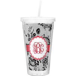 Black Lace Double Wall Tumbler with Straw (Personalized)