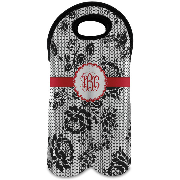 Custom Black Lace Wine Tote Bag (2 Bottles) (Personalized)