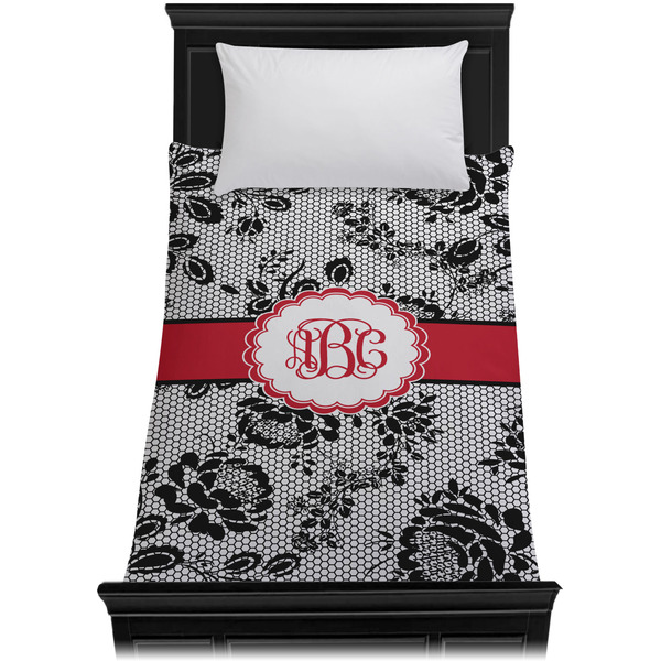 Black Lace Duvet Cover - Twin - On Bed - No Prop