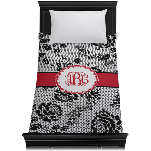 Black Lace Duvet Cover - Twin XL - On Bed - No Prop